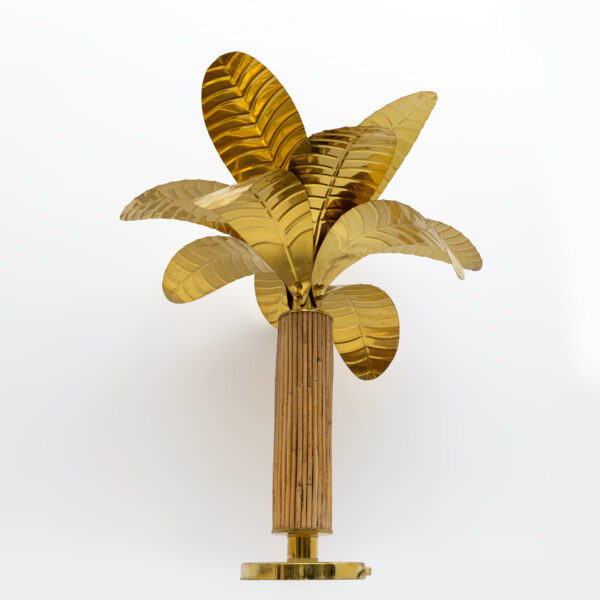Pair of Brass and Rattan Palm Tree Lamps, 1970s - Image 9