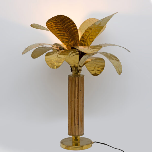Pair of Brass and Rattan Palm Tree Lamps, 1970s - Image 4