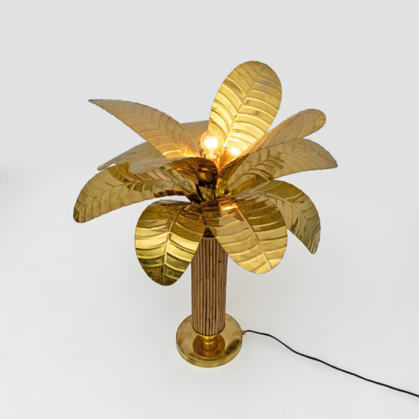 Pair of Brass and Rattan Palm Tree Lamps, 1970s - Image 3