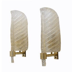 Pair of Barovier & Toso Style Graniglia Murano Glass Leaf Sconces