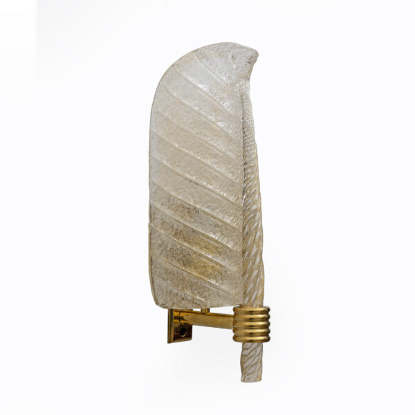 Pair of Barovier & Toso Style Graniglia Murano Glass Leaf Sconces - Image 4