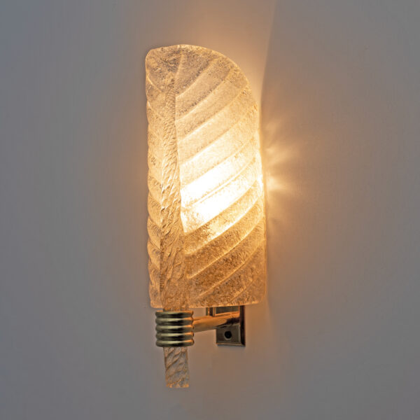 Pair of Barovier & Toso Style Graniglia Murano Glass Leaf Sconces - Image 8