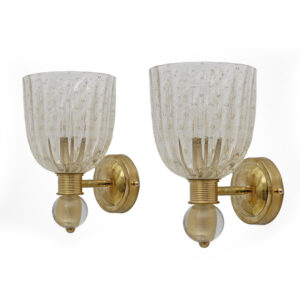 Barovier & Toso Brass and Pulegoso Murano Glass Sconces