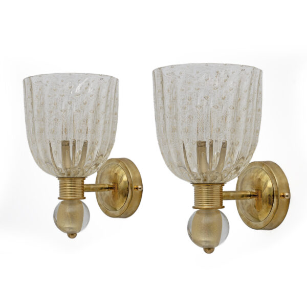 Barovier & Toso Brass and Pulegoso Murano Glass Sconces