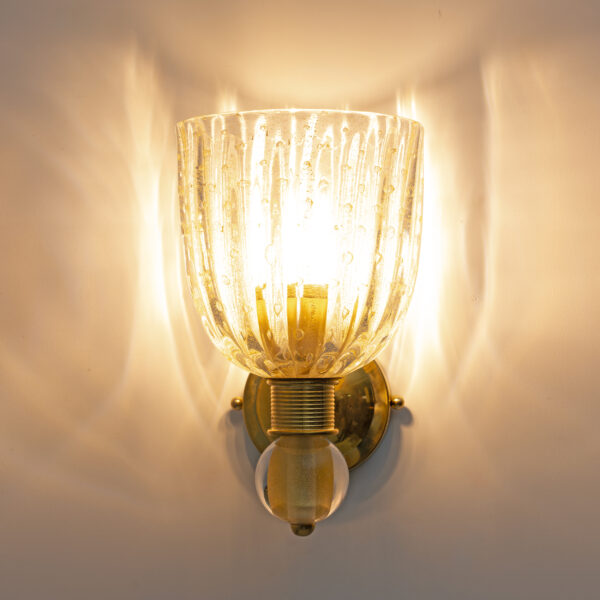 Barovier & Toso Brass and Pulegoso Murano Glass Sconces - Image 3
