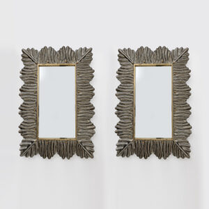 Pair of Italian Brass and Leaf Murano Glass Wall Mirrors