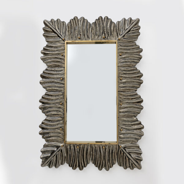 Pair of Italian Brass and Leaf Murano Glass Wall Mirrors - Image 2