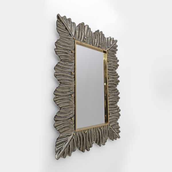 Pair of Italian Brass and Leaf Murano Glass Wall Mirrors - Image 3