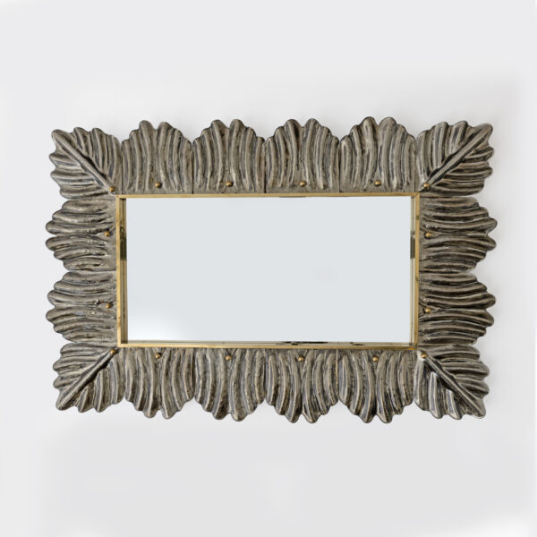 Pair of Italian Brass and Leaf Murano Glass Wall Mirrors - Image 4
