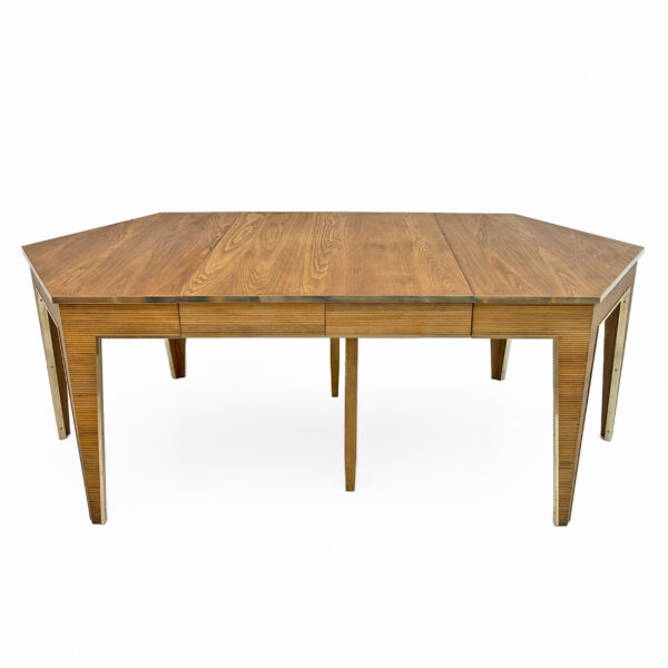 Oak and Brass Extendable Dining Table, Italy, 1970s - Image 4