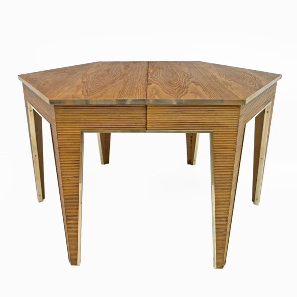 Oak and Brass Extendable Dining Table, Italy, 1970s - Image 2