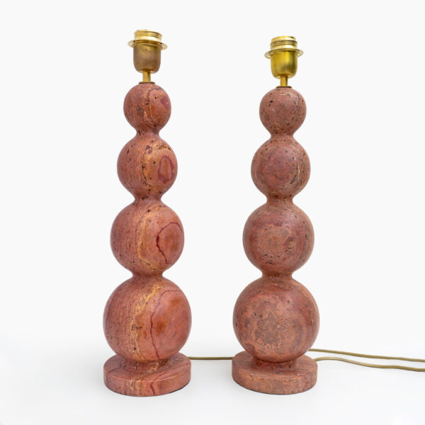 Pair of Italian Modern Red Travertine Sphere Lamps - Image 4