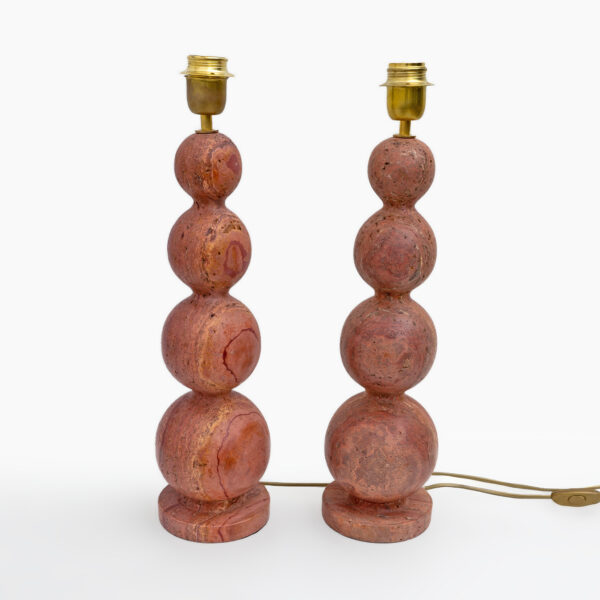 Pair of Italian Modern Red Travertine Sphere Lamps - Image 6