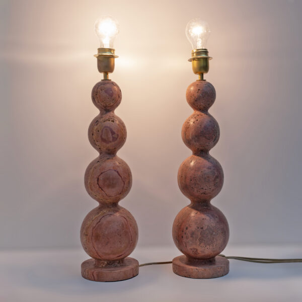 Pair of Italian Modern Red Travertine Sphere Lamps - Image 7