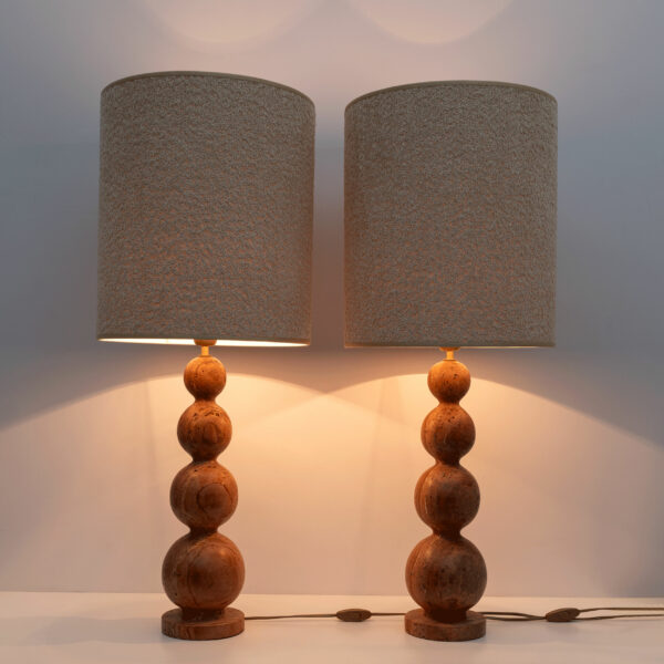 Pair of Italian Modern Red Travertine Sphere Lamps - Image 2