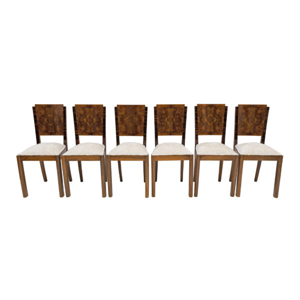 Six Art Dèco Italian Walnut Dining Chairs, 1940s