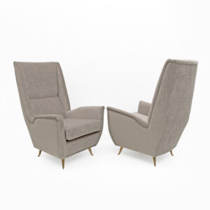 Pair of Gio Ponti Velvet High Back Armchairs by Isa, 1950s