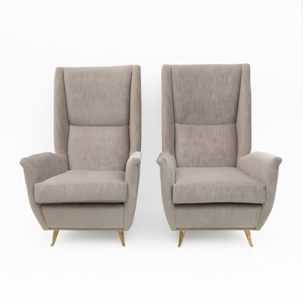 Pair of Gio Ponti Velvet High Back Armchairs by Isa, 1950s - Image 2