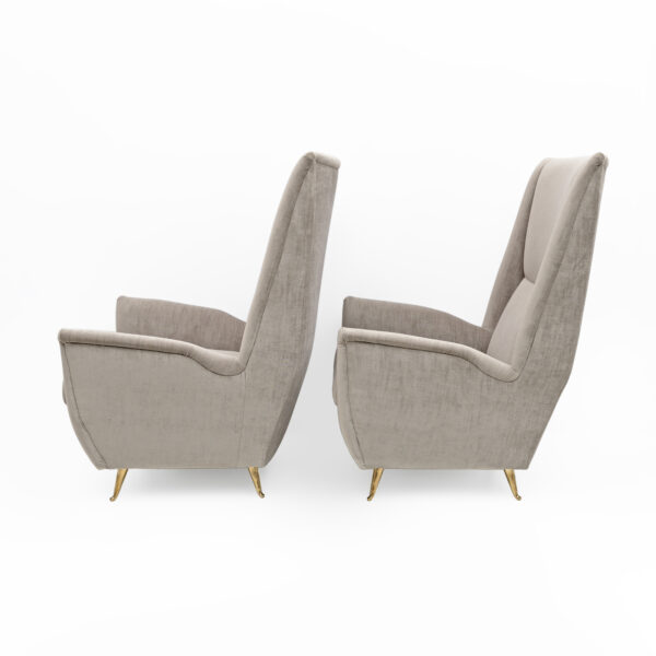 Pair of Gio Ponti Velvet High Back Armchairs by Isa, 1950s - Image 8