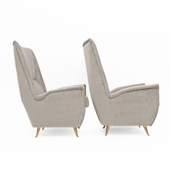 Pair of Gio Ponti Velvet High Back Armchairs by Isa, 1950s - Image 7