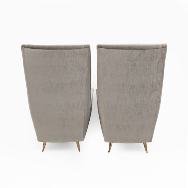 Pair of Gio Ponti Velvet High Back Armchairs by Isa, 1950s - Image 9