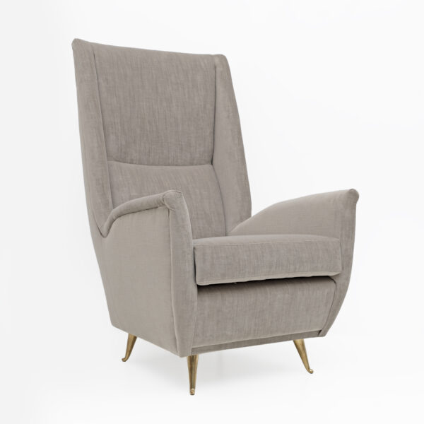 Pair of Gio Ponti Velvet High Back Armchairs by Isa, 1950s - Image 5