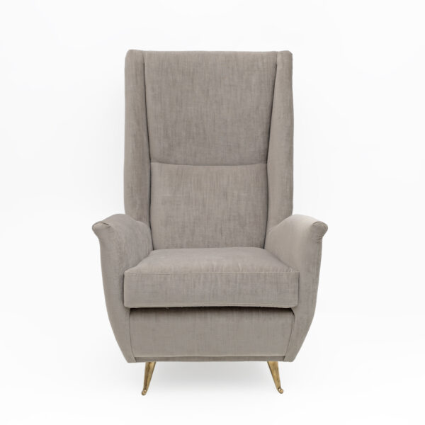 Pair of Gio Ponti Velvet High Back Armchairs by Isa, 1950s - Image 4