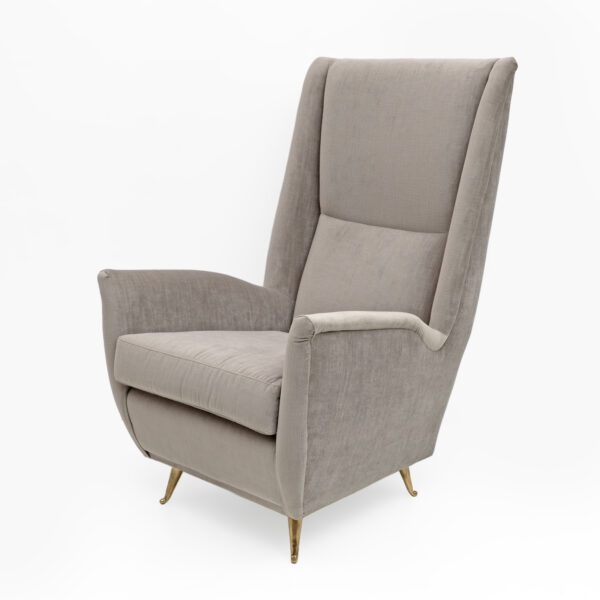 Pair of Gio Ponti Velvet High Back Armchairs by Isa, 1950s - Image 3