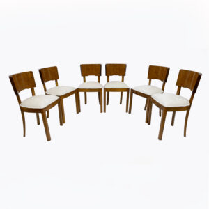 Six of Art Deco Italian Walnut Dining Chairs, 1930s