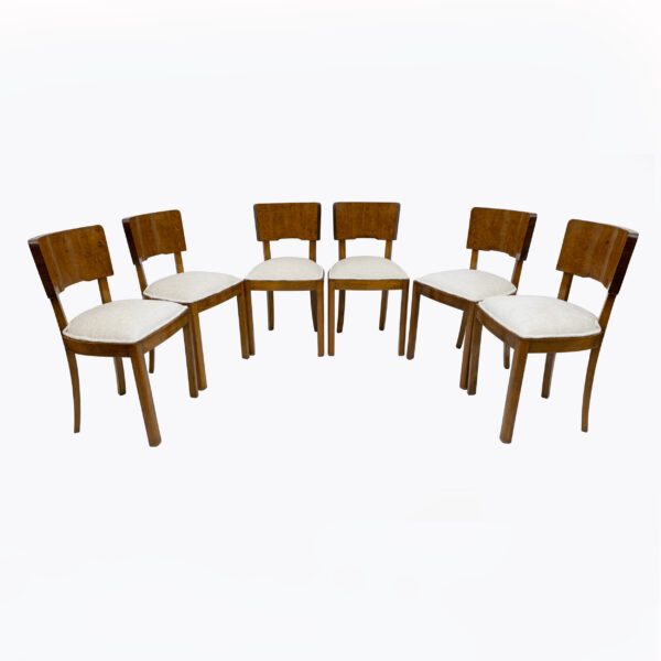 Six of Art Deco Italian Walnut Dining Chairs, 1930s