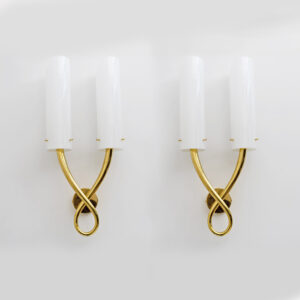 Pair of Large Brass and Murano Glass Sconces Gio Ponti Style