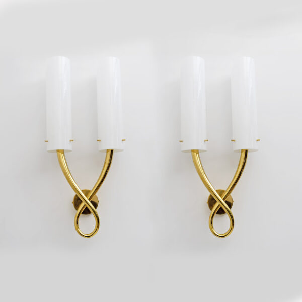Pair of Large Brass and Murano Glass Sconces Gio Ponti Style