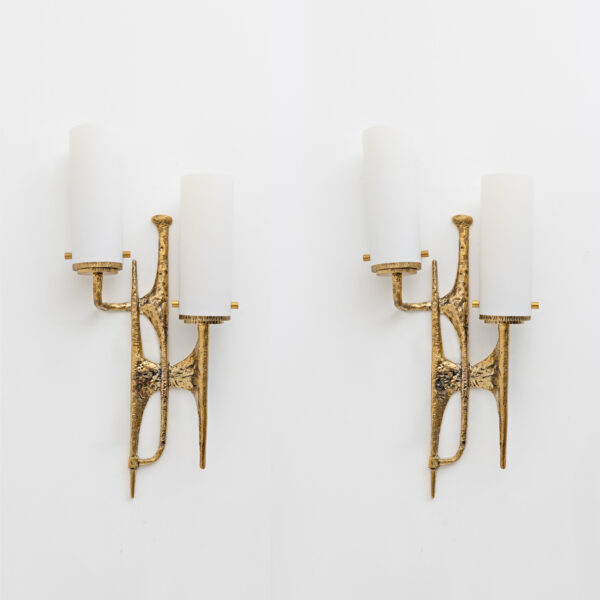 Pair of Bronze Wall and Murano glass Sconces by Felix Agostini