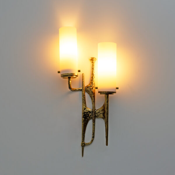 Pair of Bronze Wall and Murano glass Sconces by Felix Agostini - Image 2