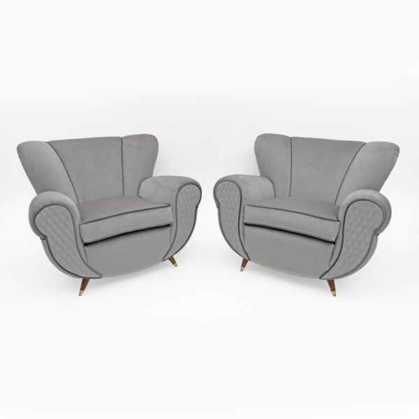 Guglielmo Ulrich Art Deco Italian Velvet Armchairs, 1940s, Pair