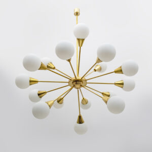 Italian Brass and Glass Opaline Large Sputnik Chandelier, 70s