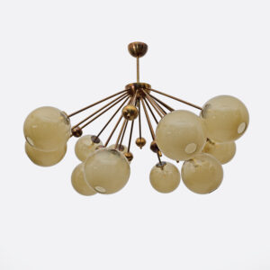 Burnished Brass and Murano Glass Large Sputnik Chandelier