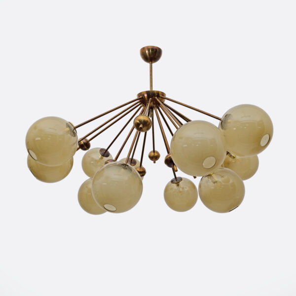 Burnished Brass and Murano Glass Large Sputnik Chandelier
