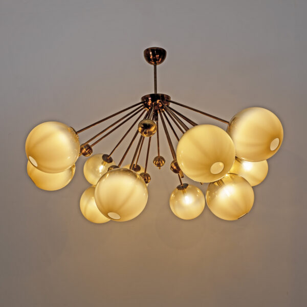Burnished Brass and Murano Glass Large Sputnik Chandelier - Image 2