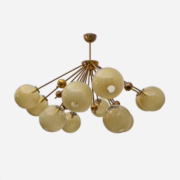 Burnished Brass and Murano Glass Large Sputnik Chandelier - Image 9