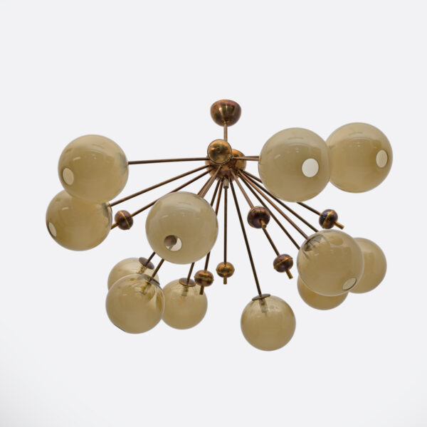 Burnished Brass and Murano Glass Large Sputnik Chandelier - Image 8