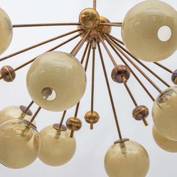 Burnished Brass and Murano Glass Large Sputnik Chandelier - Image 7