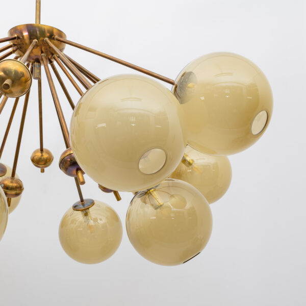 Burnished Brass and Murano Glass Large Sputnik Chandelier - Image 6
