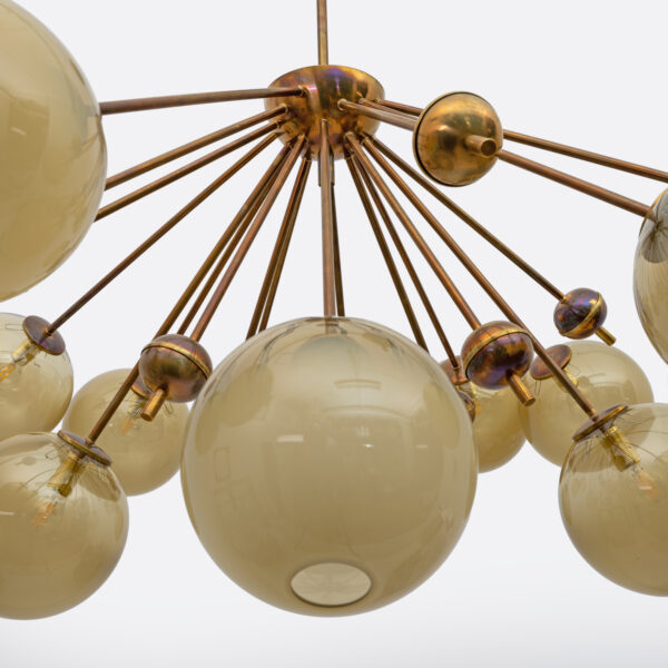 Burnished Brass and Murano Glass Large Sputnik Chandelier - Image 5