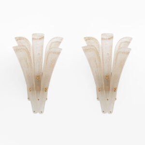 Pair of 20th Century Sconces Frosted Murano glass and Gold Leaf