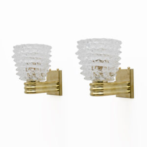 Art Dèco Style Brass and Rostrato Murano Glass Big Sconces, Pair