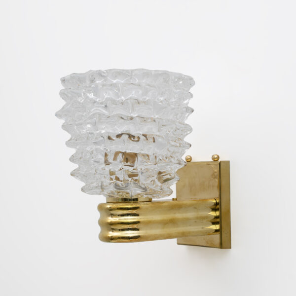 Art Dèco Style Brass and Rostrato Murano Glass Big Sconces, Pair - Image 7