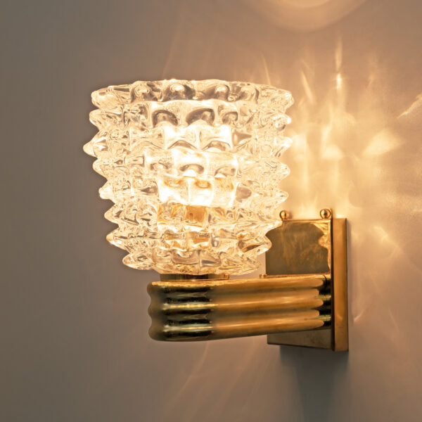 Art Dèco Style Brass and Rostrato Murano Glass Big Sconces, Pair - Image 6