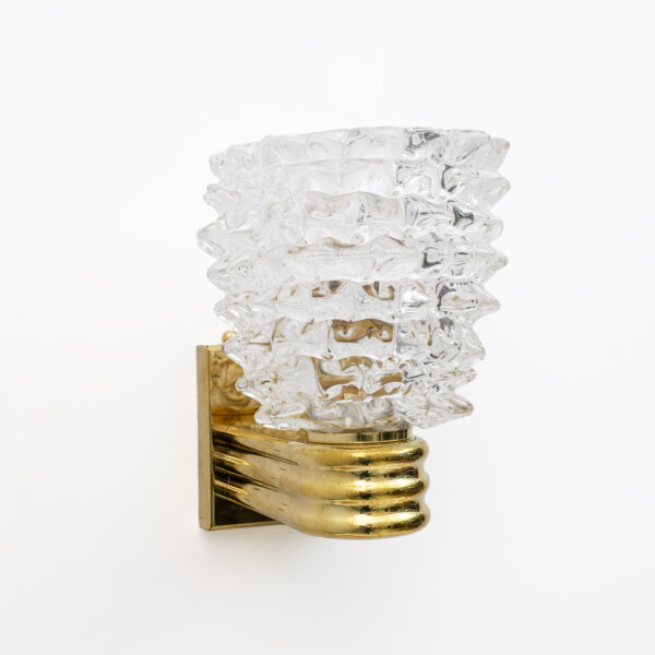 Art Dèco Style Brass and Rostrato Murano Glass Big Sconces, Pair - Image 5