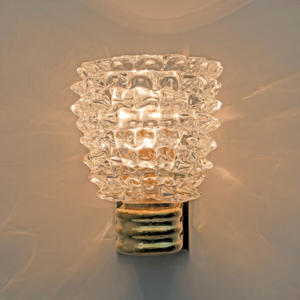 Art Dèco Style Brass and Rostrato Murano Glass Big Sconces, Pair - Image 3